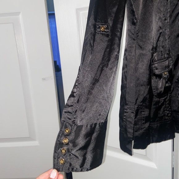 Joyce Leslie Black Satin Button Up Shirt - Picture 2 of 3